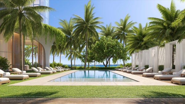 edition residences edgewater swimming pool area with palm trees
