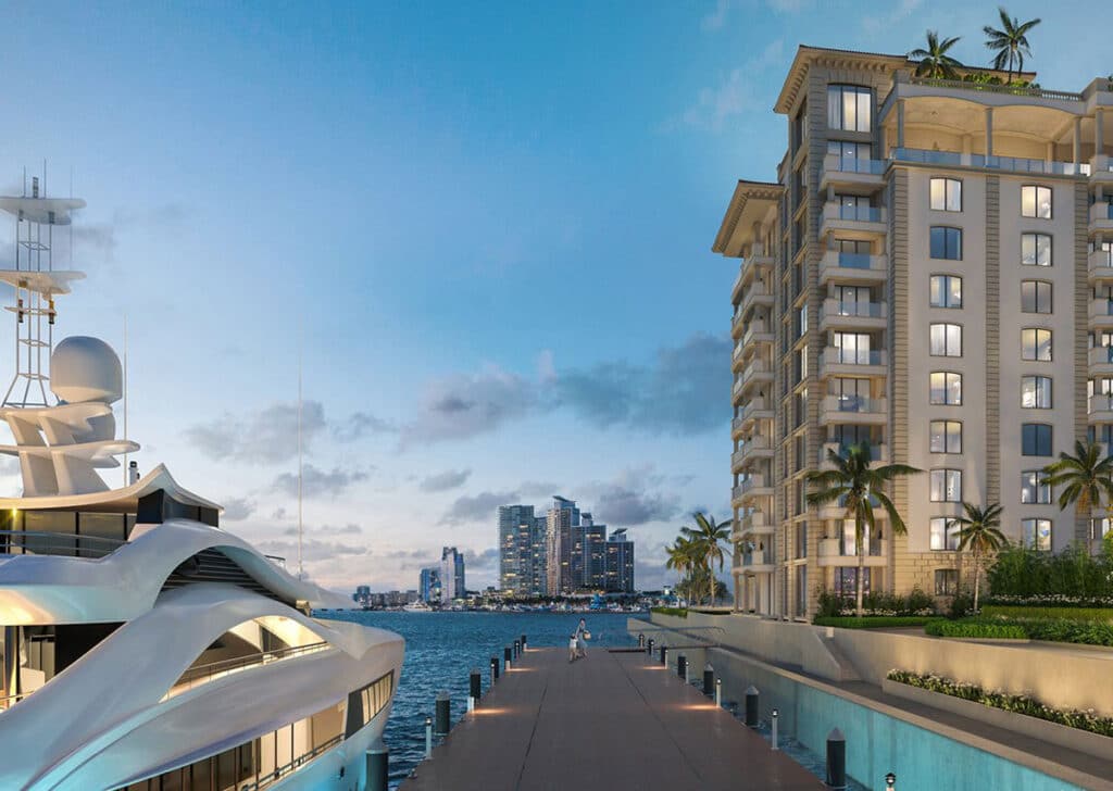 six fisher island path way with breathtaking view and building and yacht