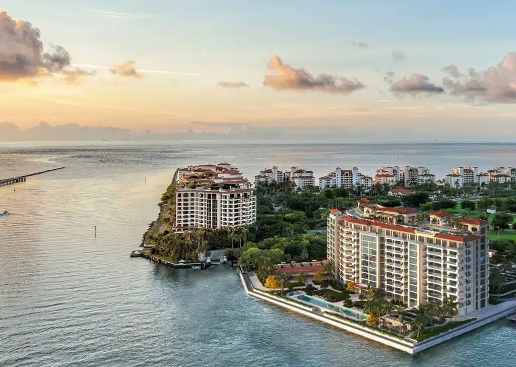 six fisher island building aerial view