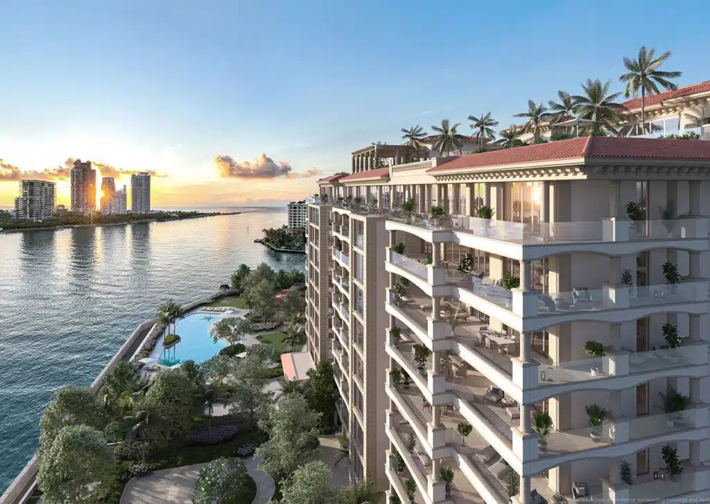 six fisher island building aerial view