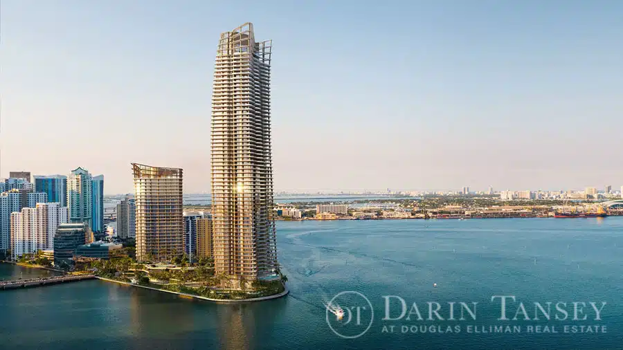 six fisher island building aerial view